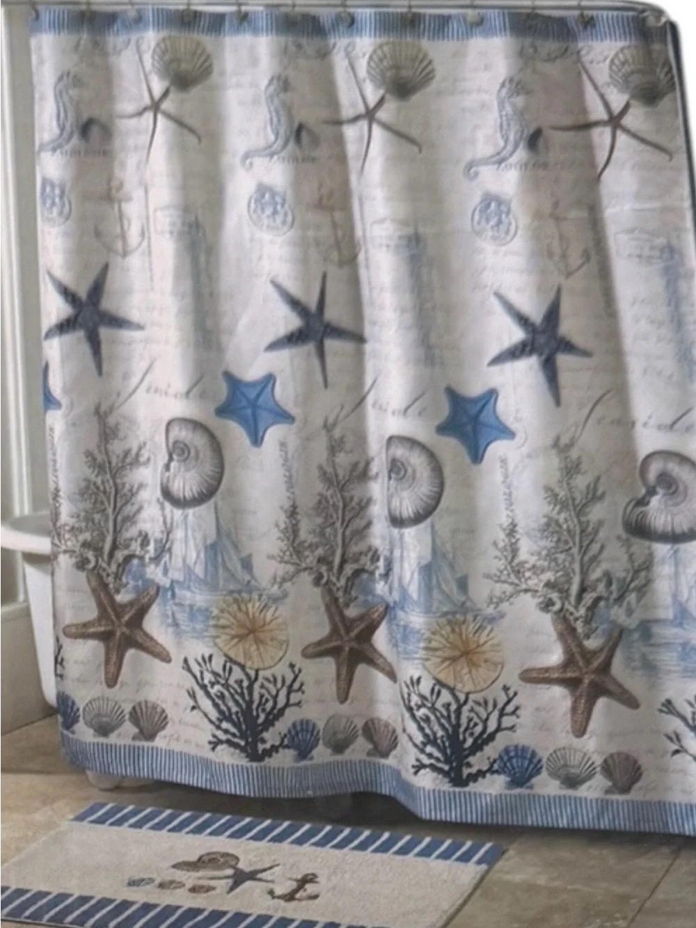 Avanti Home Antigua Coastal Starfish Shower Curtain 72x72 New